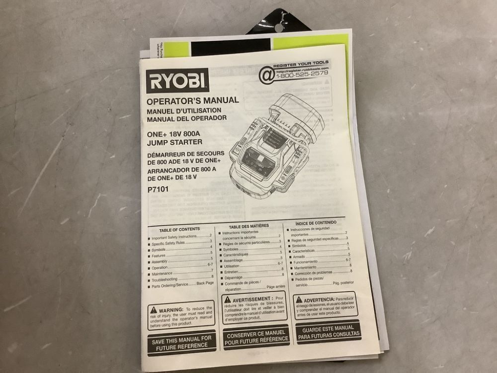 RYOBI ONE+ 18V Cordless 1600A Jump Starter with LED Work Light (Tool Only) - Image 5 - Lot 442JF