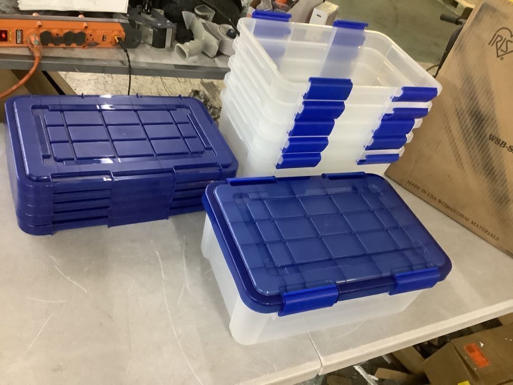IRIS 4 Gal./16 Qt. Lockable Plastic Storage Tote, Clear with Blue Lid and Buckles (6-Pack) - Image 1 - Lot 443JF