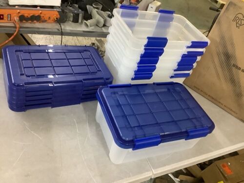 IRIS 4 Gal./16 Qt. Lockable Plastic Storage Tote, Clear with Blue Lid and Buckles (6-Pack) - Lot 443JF