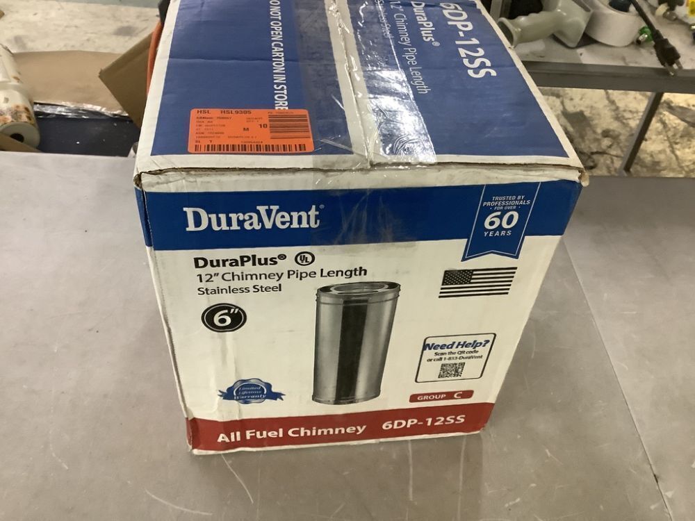 DuraVent DuraPlus All-Fuel Chimney 6in. X 12in. Diameter Chimney Pipe, Stainless Steel - Image 2 - Lot 446JF