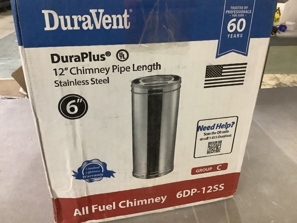 DuraVent DuraPlus All-Fuel Chimney 6in. X 12in. Diameter Chimney Pipe, Stainless Steel - Image 3 - Lot 446JF