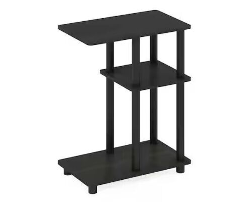 Furinno Turn-N-Tube 19.7 in. Espresso/Black C-Shape Wood Side Table with Shelves - Lot 544JF