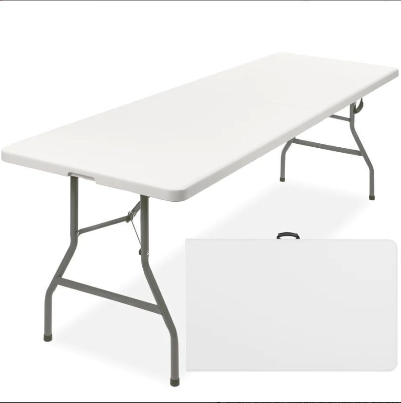 Portable Folding Plastic Dining Table w/ Handle, Lock - 8ft - Image 1 - Lot 554