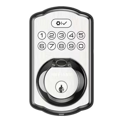 Defiant Single Cylinder Castle Electronic Deadbolt Satin Nickel with Biometric Fingerprint and Keypad - Lot 636JF