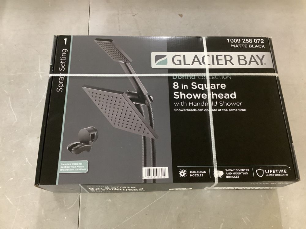 Glacier Bay Modern 1-Spray 7.9 in. Dual Tub Wall Mount Fixed and Handheld Shower Heads 1.8 GPM in Matte Black - Image 2 - Lot 644JF