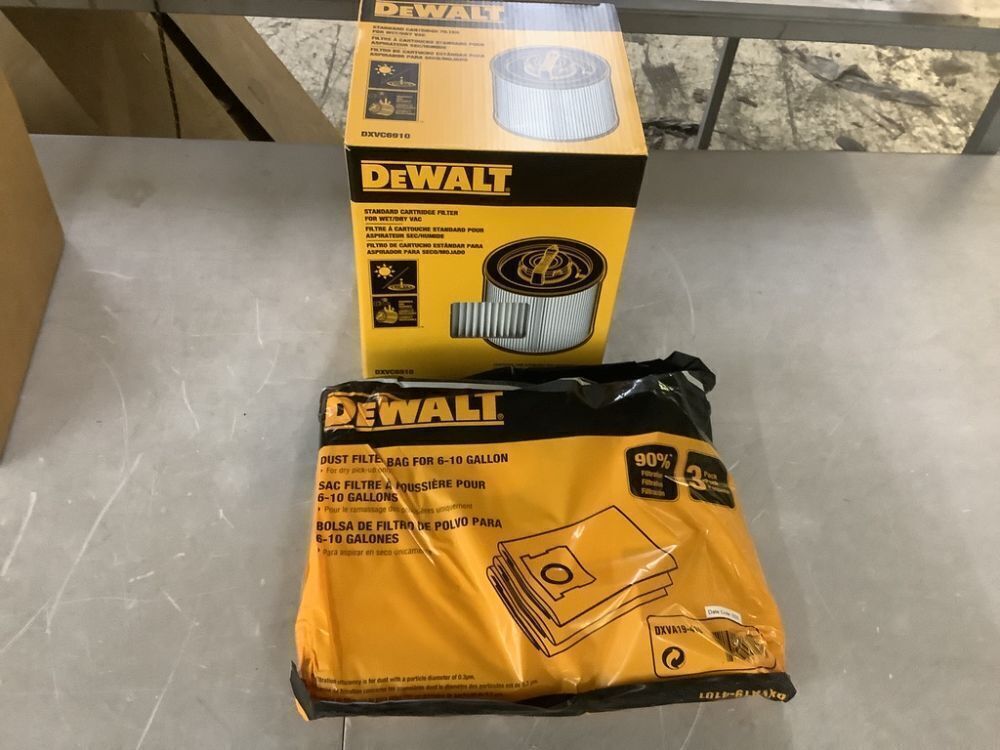 DEWALT 6 Gal. to 16 Gal. Cartridge Filter & 3-Pack 6 Gal. to 10 Gal. Dust Bag Filter for Wet/Dry Vacuum - Image 1 - Lot 650JF