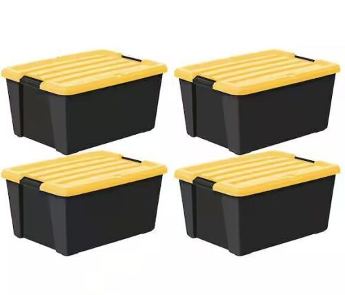 IRIS 45 qt. /11.25 Gal. Plastic Storage Bins with Lids, Black, Latching, Stackable, Totes 4Pk - Lot 732JF