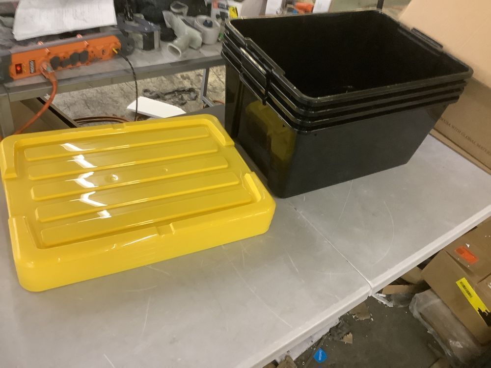 IRIS 45 qt. /11.25 Gal. Plastic Storage Bins with Lids, Black, Latching, Stackable, Totes 4Pk - Image 2 - Lot 732JF