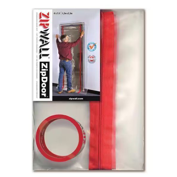 ZipWall 4 ft. x 7.5 ft Adhesive Zippers Standard Dust Barrier Door Kit with Double-Sided Tape and 2-Flap Hooks - Image 1 - Lot 742JF