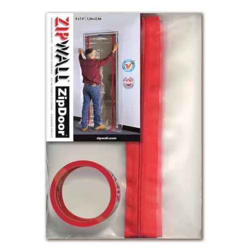 ZipWall 4 ft. x 7.5 ft Adhesive Zippers Standard Dust Barrier Door Kit with Double-Sided Tape and 2-Flap Hooks - Lot 742JF