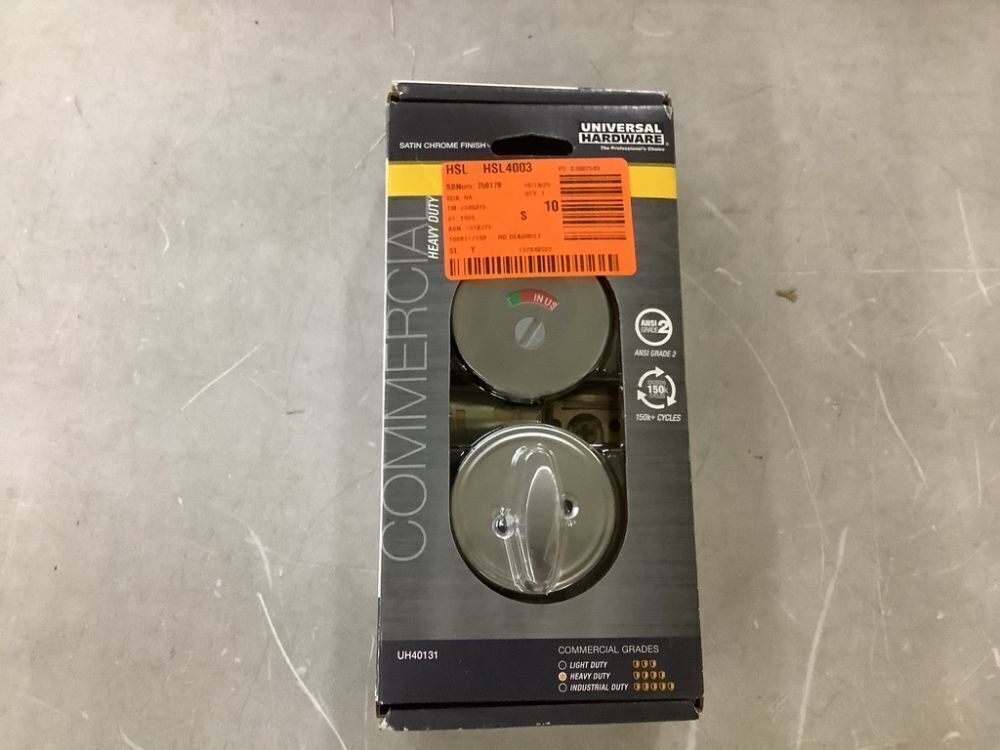 Universal Hardware Occupancy Indicator Deadbolt, Non-handed, Adjustable Backset, Satin Chrome Finish - Image 2 - Lot 745JF