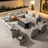 Wicker Sectional Patio Furniture Set with 54" Fire Pit Table - Similar to Stock Photo, 1 Extra Side Table, 1 Extra Chair, 4 Ottomans, No Corner Pieces & Only 1 Coffee Table - Thumbnail 1
