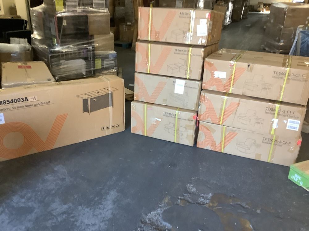 Wicker Sectional Patio Furniture Set with 54" Fire Pit Table - Similar to Stock Photo, 1 Extra Side Table, 1 Extra Chair, 4 Ottomans, No Corner Pieces & Only 1 Coffee Table - Image 2 - Lot 4JF