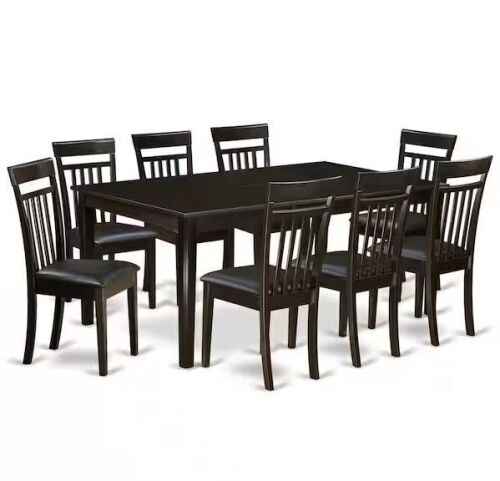 East West Furniture 9-Piece Cappuccino Finish Solid Wood Top Dining Table with 8 Chairs with Lattice Back - Lot 10JF