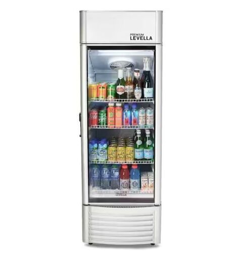 Premium LEVELLA 9.0 cu. ft. Commercial Upright Display Refrigerator Glass Door Beverage Cooler in Silver - Lot 11JF