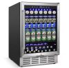 SOZT 23.4 in. Single Zone 180-Cans Beverage Cooler With 3 Removable Shelves, Built-in Blue Light, Stainless Steel - Thumbnail 1
