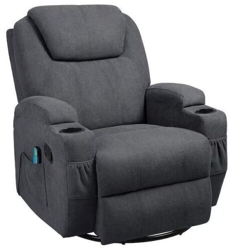 LACOO Big and Tall Smoke Gray Recliner Swivel and Rocking Chair with Power Massage Function - Lot 22JF
