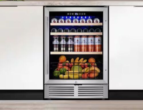 24 in. Single Zone 220 Plus Cans Beverage Refrigerator in Silver with 2-Different Door Handles - Dented - Lot 23JF
