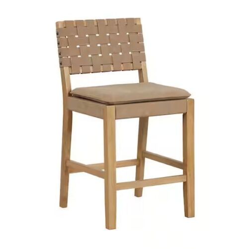 Lot of (3) Nathan James Cohen 24 in. Natural Brown Wood Mid-Century Faux Leather Counter Height Bar Stool with Woven Back - Lot 37JF