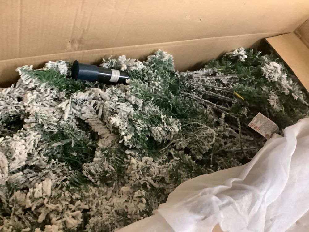 12' Pre-Lit Snow Flocked Artificial Pencil Christmas Tree - Image 3 - Lot 38