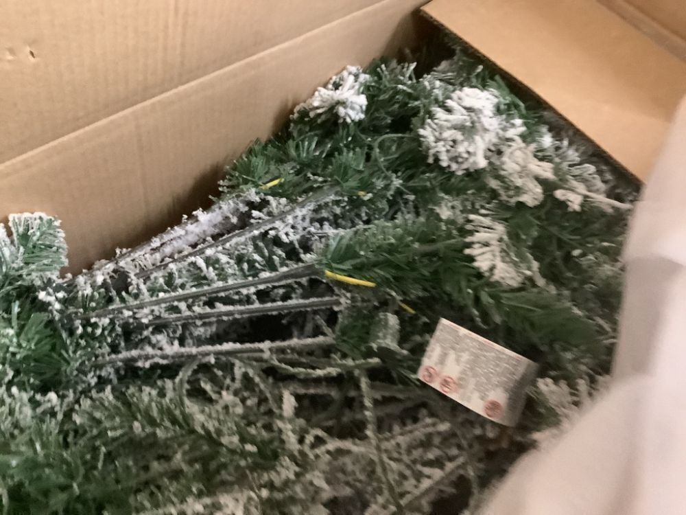 12' Pre-Lit Snow Flocked Artificial Pencil Christmas Tree - Image 4 - Lot 38