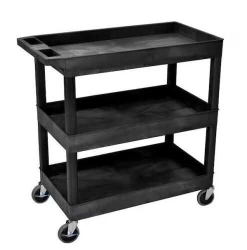Luxor 18 in x 35 in 3-Shelf Plastic Tub Cart, Black - Lot 46JF