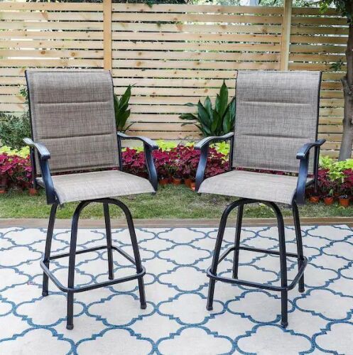 Padded Swivel Metal Outdoor Bar Stool with Arms, 2 Pack - Lot 60JF