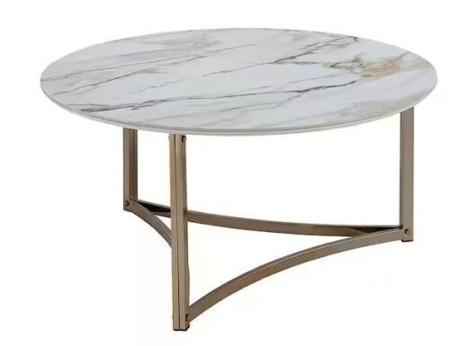 Acme Furniture Zaidee 35 in. Champagne Round Stone Coffee Table - Lot 62JF