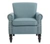 Uixe Mid-Century Retro Wooden Brown Legs Light Blue Upholstered Accent Armchair With Nailhead Trim - Thumbnail 1
