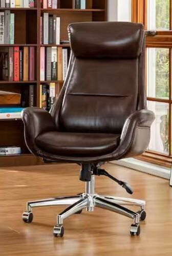 Glitzhome Coffee Mid-Century Modern Bonded Leather Gaslift Adjustable Swivel Office Chair - Lot 70JF