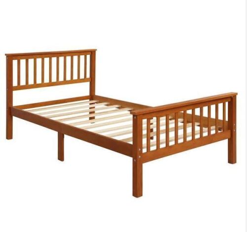 Harper & Bright Designs Oak (Orange) Wood Frame Twin Size Platform Bed with Headboard, Footboard and Central Support Legs - Lot 74JF