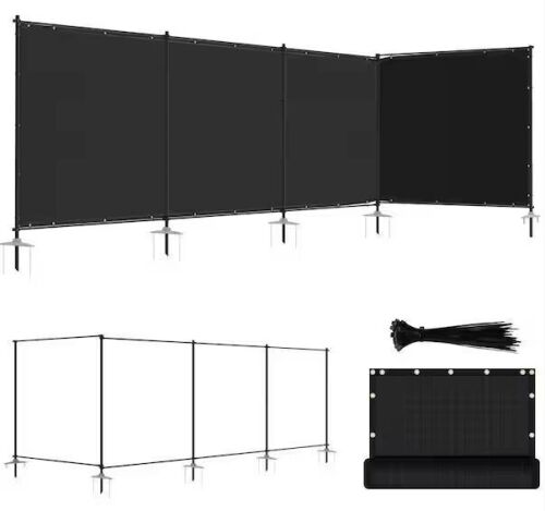 BANSA ROSE 6 ft. x 24 ft. Black Balcony Privacy Fence Set with Poles and Rails - Lot 75JF