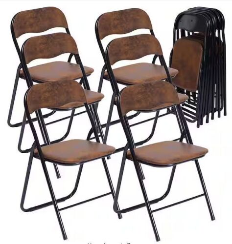 Homy Casa MAGOIU 14.9 in. Brown Faux Suede and Black Metal Utility Folding Chair with 250 lbs. Capacity (Set of 6) - Lot 110JF