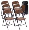 Homy Casa MAGOIU 14.9 in. Brown Faux Suede and Black Metal Utility Folding Chair with 250 lbs. Capacity (Set of 6) - Thumbnail 1