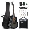 Glarry 41 Inch EQ Acoustic Guitar w/15W Amp Black - Thumbnail 1