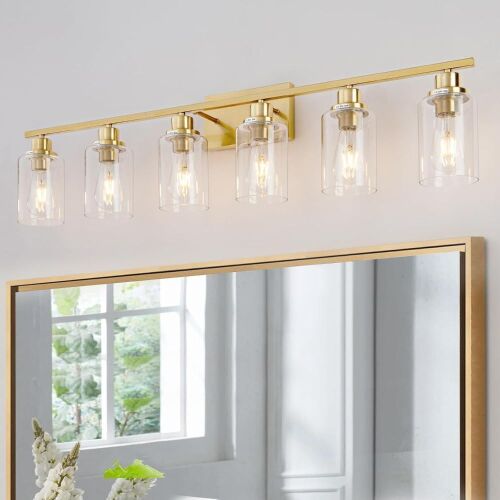 6 Light Vanity Light Fixture, Brushed Brass - Lot 178
