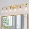 6 Light Vanity Light Fixture, Brushed Brass - Thumbnail 1