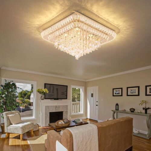 Miuyhji Elegant LED Gold Crystal Raindrop Ceiling Light, 24 Inch - Lot 184