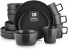 Stone Lain Celina Stoneware 16 Piece Dinnerware Set, Matte Black - Thumbnail 1
