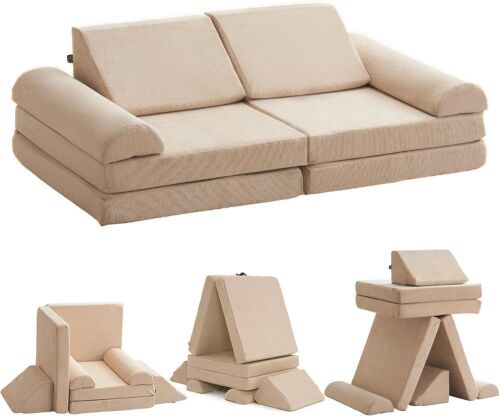 jela Kids Play Couch Foam Fort Building Set, 57x28x18 Inch, Corduroy, Brown Sugar - Lot 282