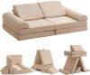jela Kids Play Couch Foam Fort Building Set, 57x28x18 Inch, Corduroy, Brown Sugar - Thumbnail 1