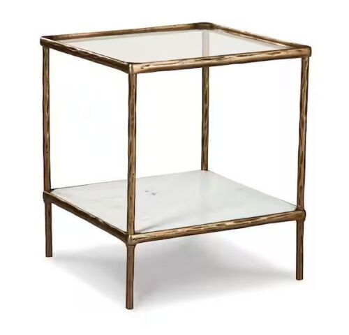 Ryandale 21 in. Antique Brass Square Glass End Table with Marble Shelf - Lot 294JF