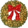 48" Pre-Lit Artificial Fir Christmas Wreath w/ Red Bow, LED Lights - Thumbnail 1