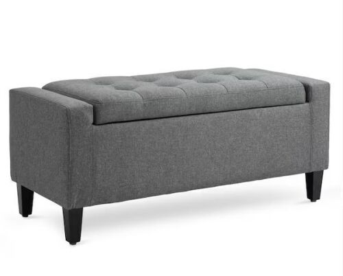 HOMCOM Grey Polyester Storage Tufted Ottoman Bench 15.75 in. x 36.25 in. x 15.75 in. - Lot 319JF