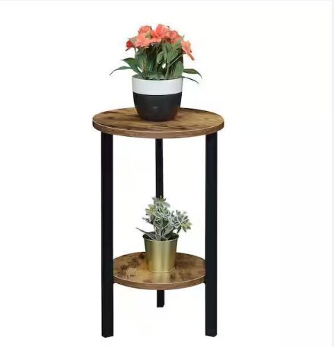 Convenience Concepts Graystone 23.75 in. H Barnwood/Black Low Round Particle Board Indoor Plant Stand with 2-Tiers - Lot 325JF