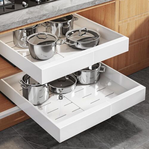 Expandable Pull Out Cabinet Organizers, 21" Deep, Adjustable Width 12.4"-20.47", 2 Pc - Lot 365JF