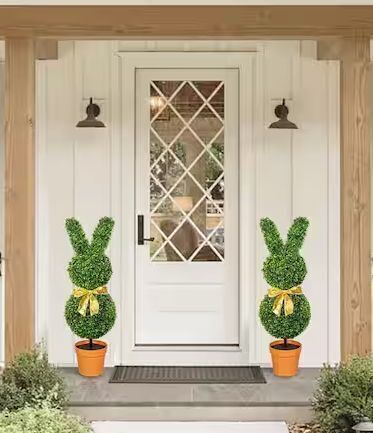 3 ft. Artificial Bunny Shaped Topiary Trees in Terra Cotta Plastic Pot, 2 pc - Lot 416JF