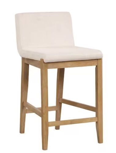 Nathan James Gracie 24 in. Modern Counter Height Bar Stool with Back, Brushed Light Brown Wood Legs, Natural Flax/Brown - Lot 417JF