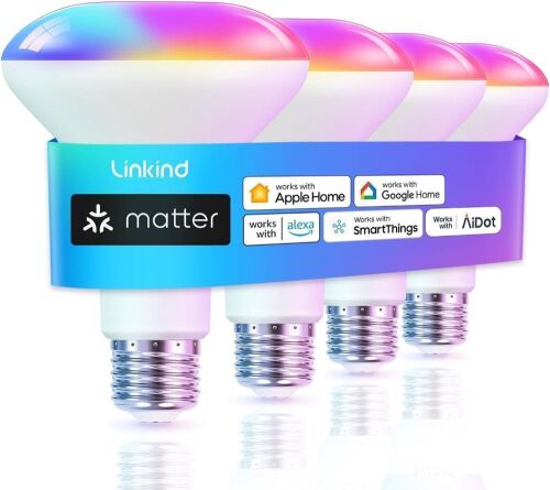 Linkind Matter Smart Light Bulb, BR30 RGBTW, 650LM 60W, 4 Pack - Lot 425