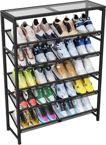 6 Tier Shoe Rack with Glass Top Shelf - Lot 472